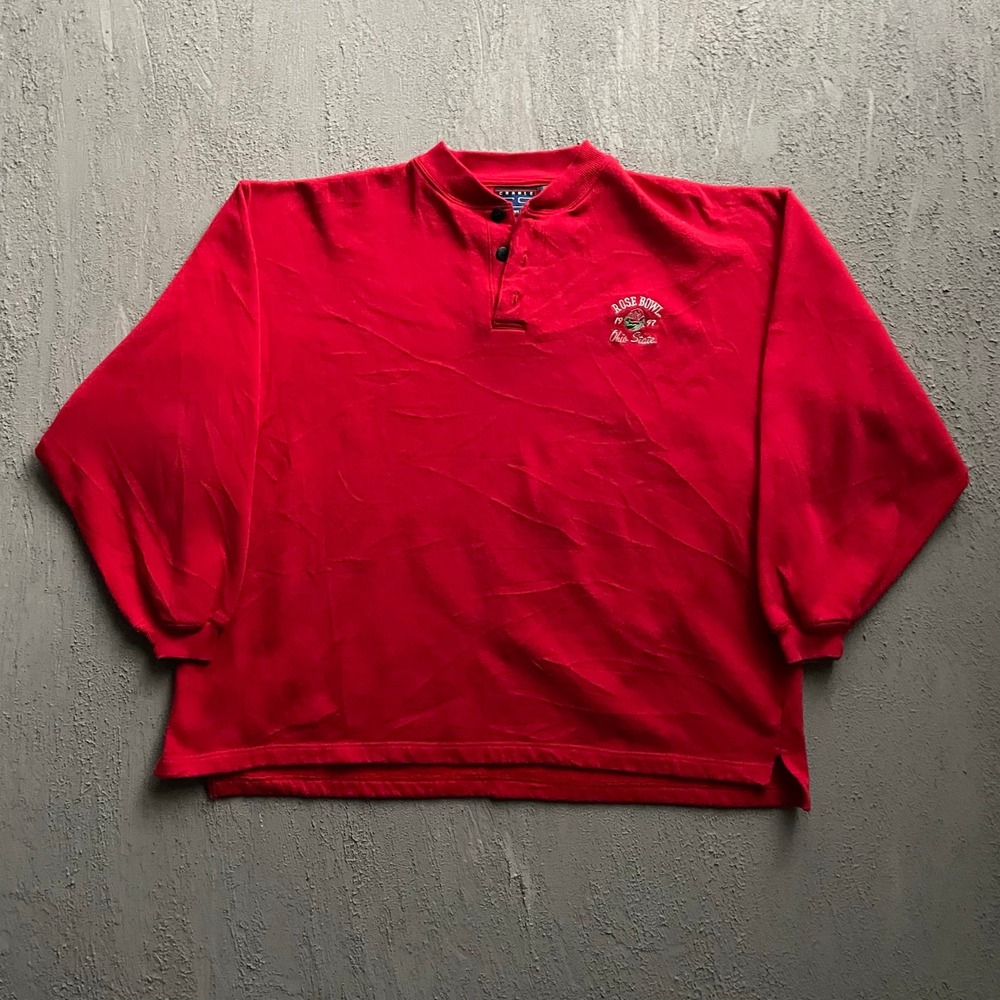 Vintage 1997 Rose Bowl Ohio State Henley Sweatshirt Mens Large Red 90s Crable